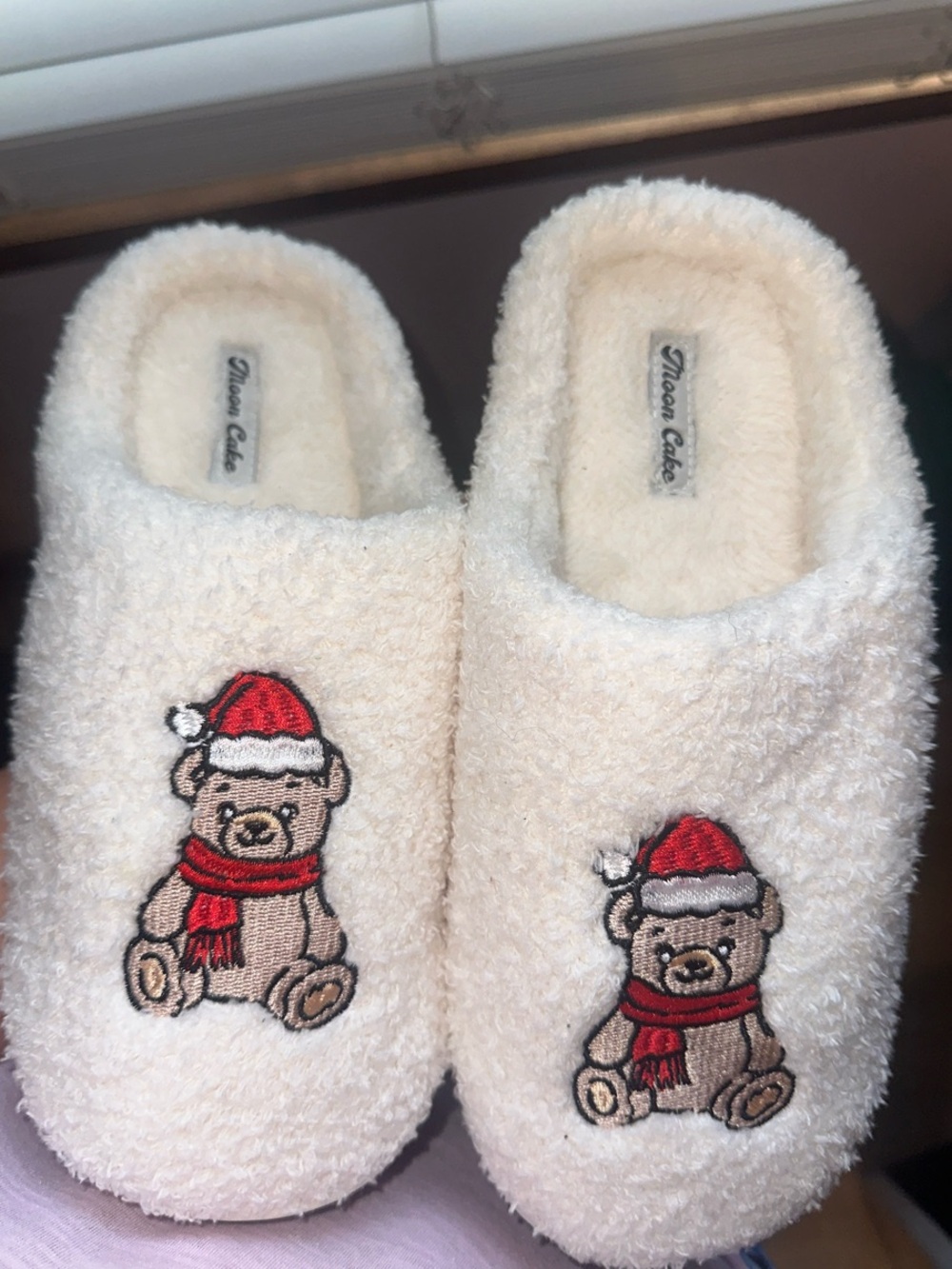 Cream Teddy Bear Holiday Slippers